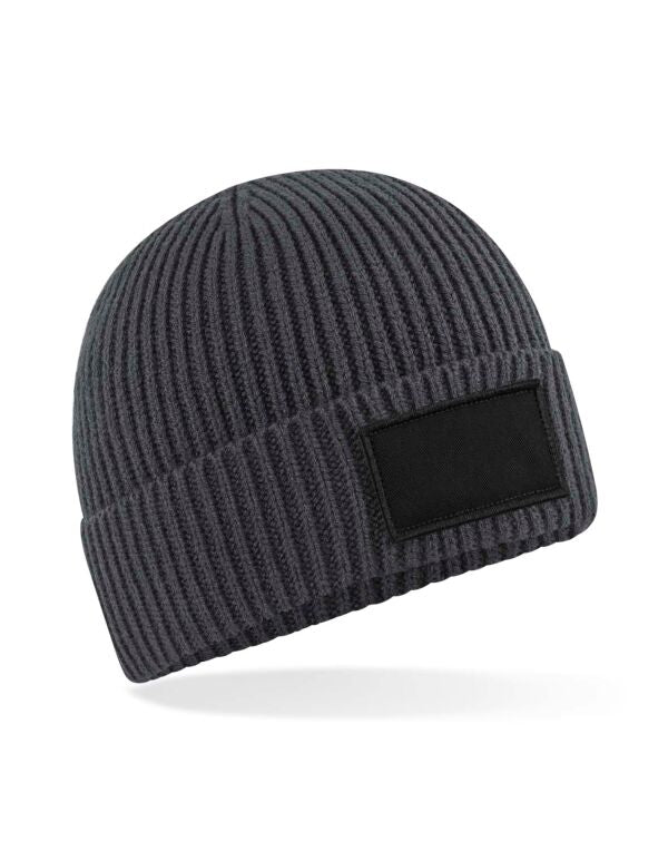 Beechfield Fashion Patch Beanie | Unisex | Ribbed | Cuffed | 7 Colours | One Size - Hat - Logo Free Clothing