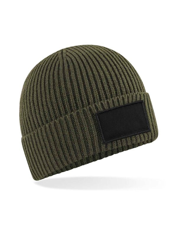 Beechfield Fashion Patch Beanie | Unisex | Ribbed | Cuffed | 7 Colours | One Size - Hat - Logo Free Clothing