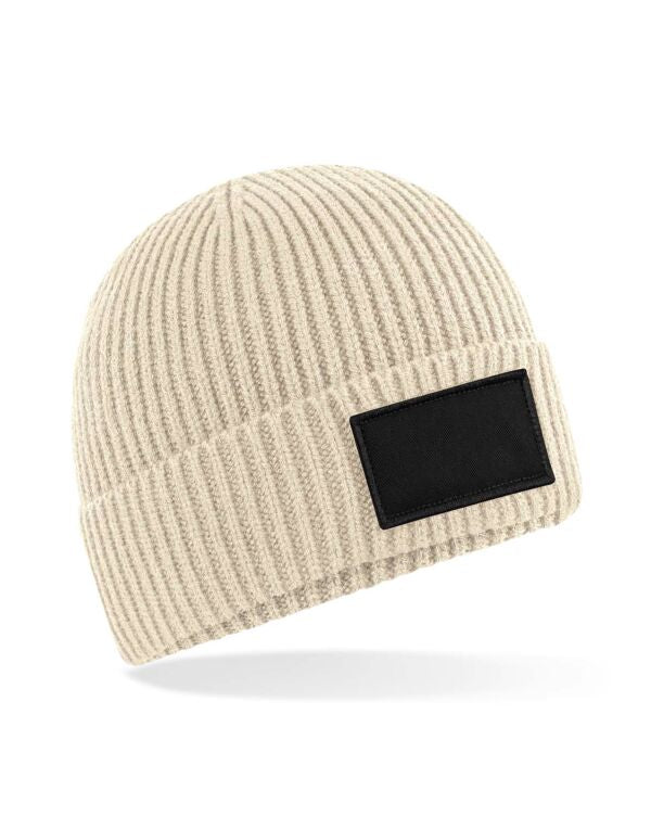 Beechfield Fashion Patch Beanie | Unisex | Ribbed | Cuffed | 7 Colours | One Size - Hat - Logo Free Clothing