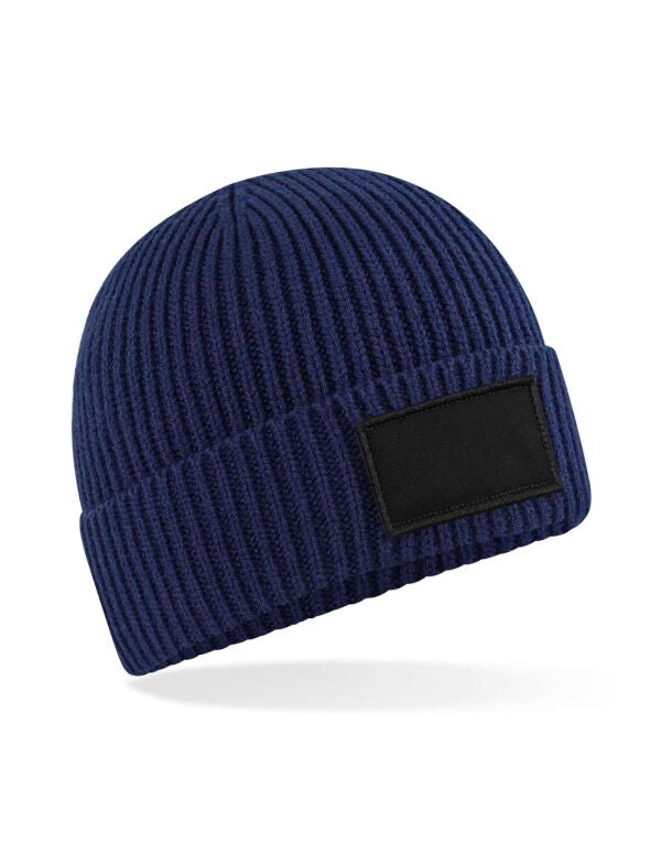 Beechfield Fashion Patch Beanie | Unisex | Ribbed | Cuffed | 7 Colours | One Size - Hat - Logo Free Clothing