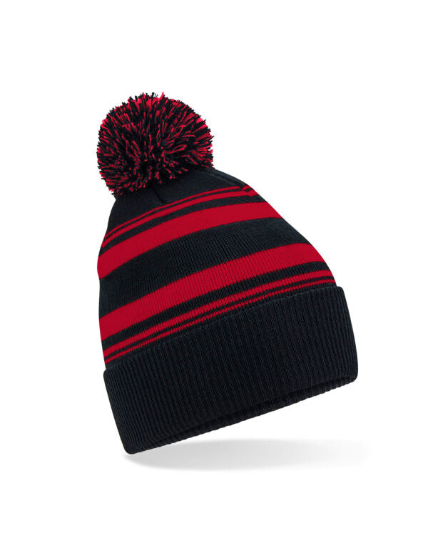 Beechfield Striped Fan Beanie | Unisex | Pom-Pom | Cuffed | 5 Colours | One Size - Hat - Logo Free Clothing