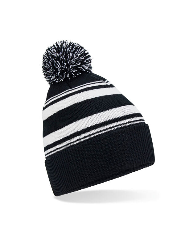Beechfield Striped Fan Beanie | Unisex | Pom-Pom | Cuffed | 5 Colours | One Size - Hat - Logo Free Clothing