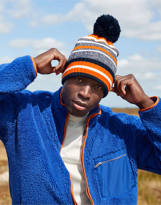 Beechfield Multi-Sport Fan Beanie | Unisex Recycled Striped Pom-Pom Hat | 5 Colours | One Size