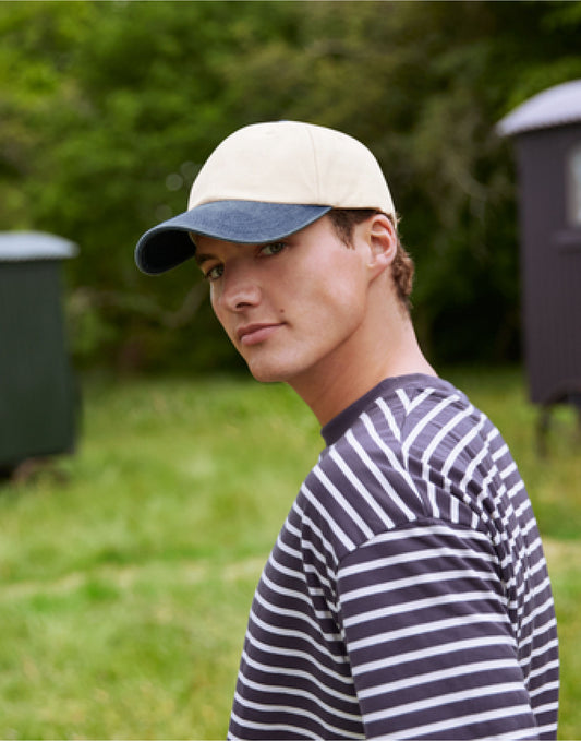 Beechfield | Contrast Peak Low Profile Vintage Cap | Logo Free Clothing