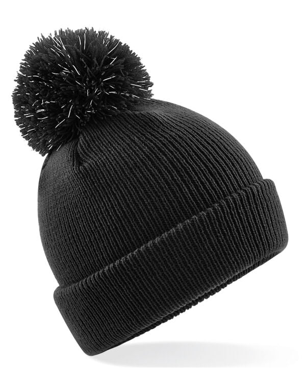Beechfield Junior Reflective Bobble Beanie | Double Knit | 3 Colours | Kids Unisex Size - Hat - Logo Free Clothing