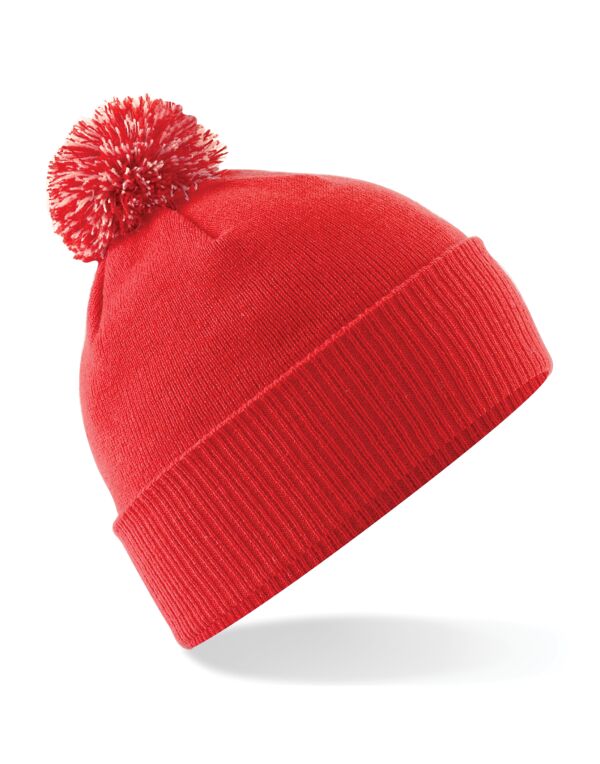 Beechfield Junior Snowstar® Beanie | Pom-Pom | Ribbed Cuff | Navy or Red | Kids Unisex Size - Hat - Logo Free Clothing