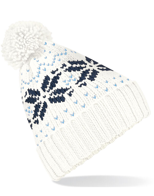 Beechfield Fair Isle Snowstar® Beanie | Unisex | Pom-Pom | Cuffed | 7 Colours | One Size - Hat - Logo Free Clothing