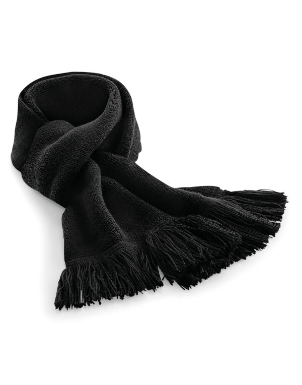 Beechfield Classic Knitted Scarf | Unisex | Double Knit | Tassels | 3 Colours | One Size - Scarf - Logo Free Clothing