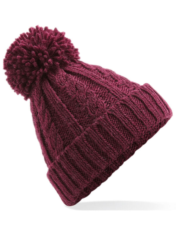 Beechfield Cable Knit Melange Beanie | Unisex | Heavyweight | Pom-Pom | 6 Colours | One Size - Hat - Logo Free Clothing