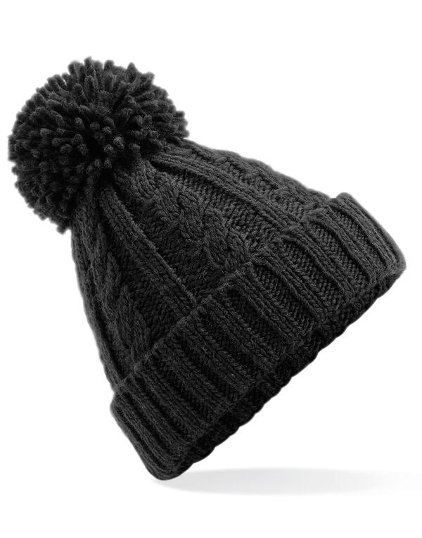 Beechfield Cable Knit Melange Beanie | Unisex | Heavyweight | Pom-Pom | 6 Colours | One Size - Hat - Logo Free Clothing