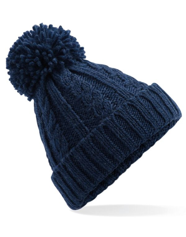 Beechfield Cable Knit Melange Beanie | Unisex | Heavyweight | Pom-Pom | 6 Colours | One Size - Hat - Logo Free Clothing