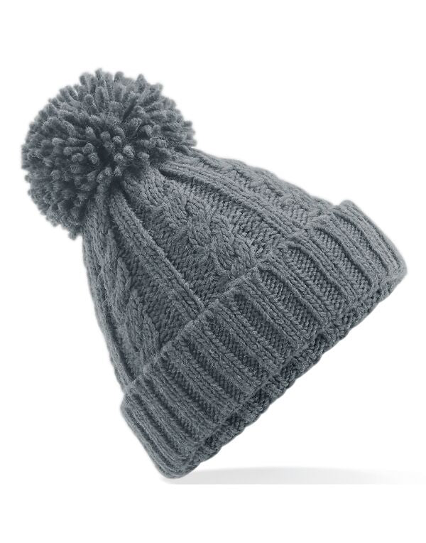 Beechfield Cable Knit Melange Beanie | Unisex | Heavyweight | Pom-Pom | 6 Colours | One Size - Hat - Logo Free Clothing