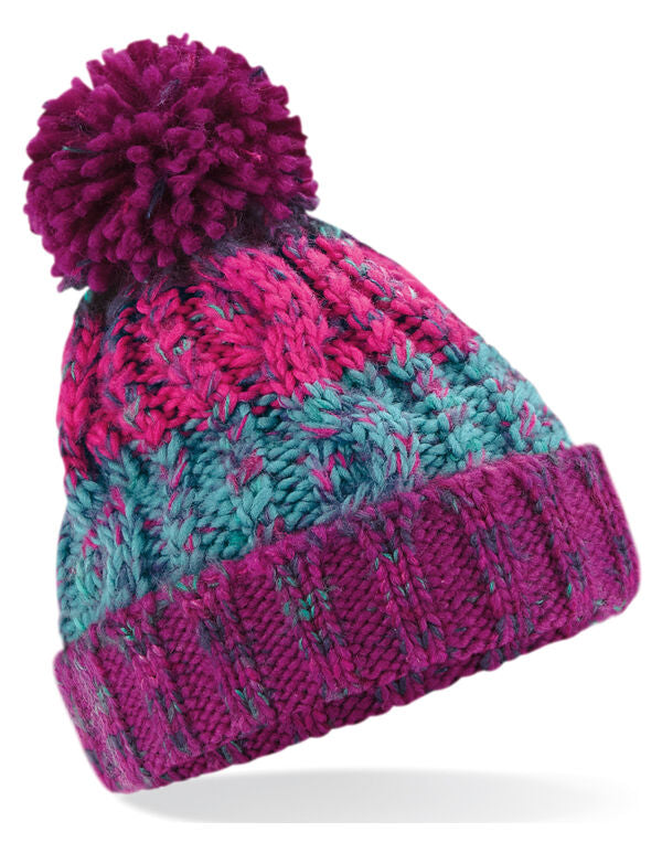 Beechfield Junior Corkscrew Beanie | Heavyweight | Pom-Pom | 4 Colours | Kids Unisex Size - Hat - Logo Free Clothing