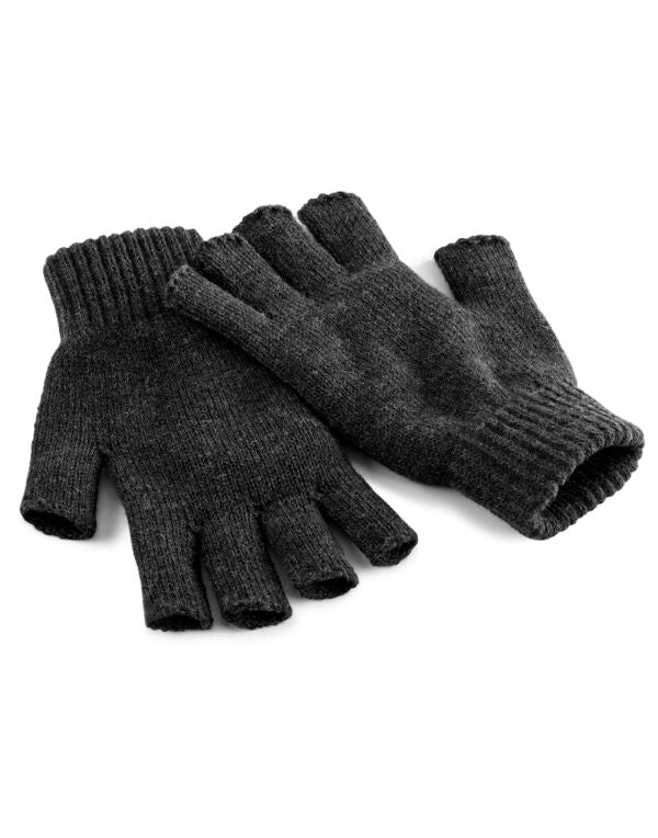 Beechfield Fingerless Gloves | Unisex | Ribbed Cuffs | Black or Grey | S-XL - Gloves - Logo Free Clothing