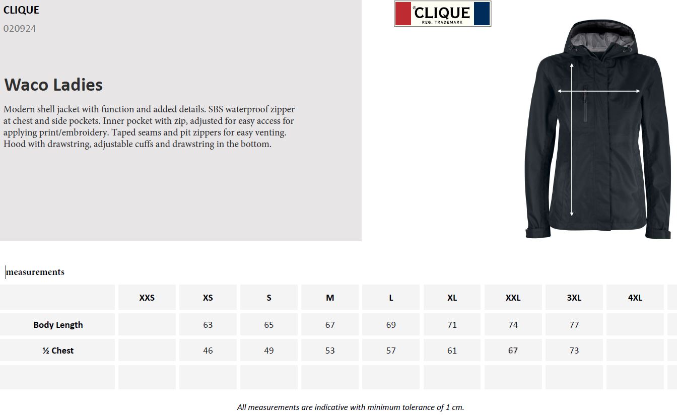 Clique Waco Ladies Shell Jacket | Waterproof | Hooded | Taped Seams | Navy or Black | XS-3XL - Summer Jacket - Logo Free Clothing
