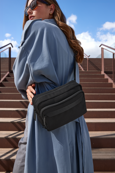 Quadra Airside Recycled Crossbody Bag | 2 Litre Capacity | Stone or Black | One Size