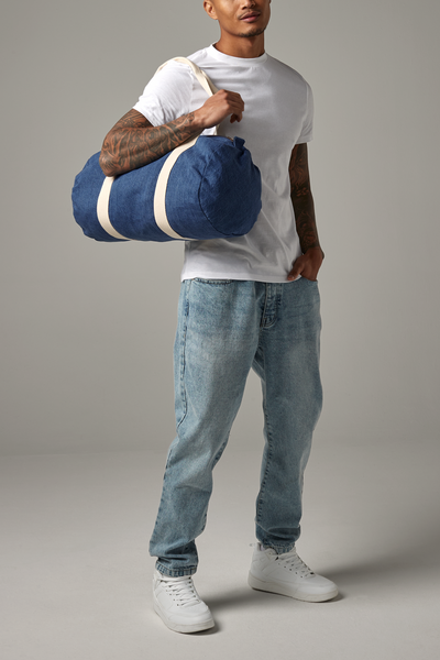 BagBase Denim Barrel Bag | 20 Litre Duffle | 100% Cotton | Blue or Light Blue | One Size