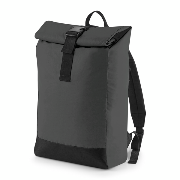BagBase Reflective Roll Top Backpack | 15 Litre Rucksack | Black or Silver | One Size