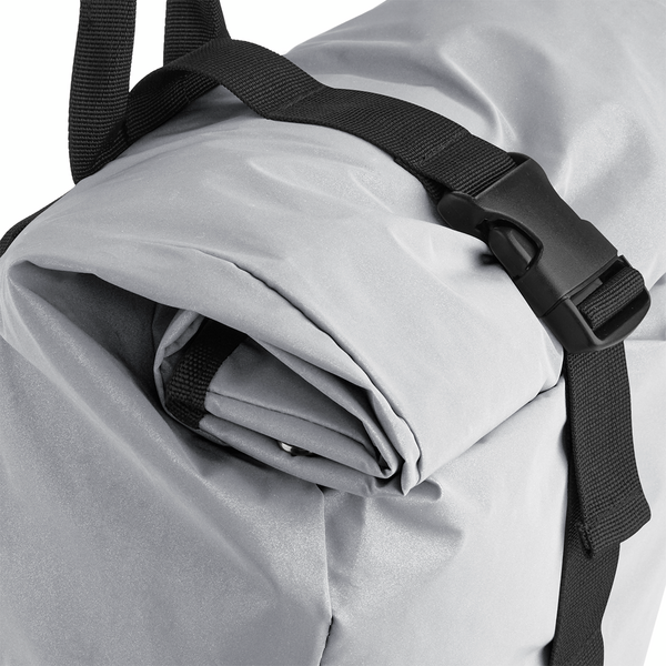 BagBase Reflective Roll Top Backpack | 15 Litre Rucksack | Black or Silver | One Size
