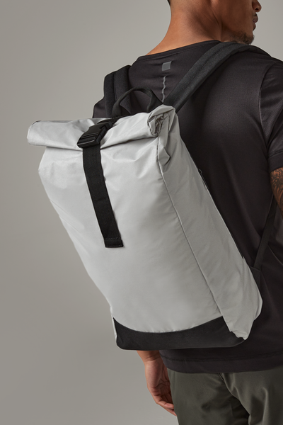 BagBase Reflective Roll Top Backpack | 15 Litre Rucksack | Black or Silver | One Size