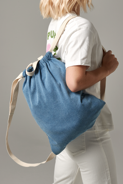 BagBase Denim Drawstring Bag | 12 Litre Capacity | 100% Cotton | Blue or Light Blue | One Size
