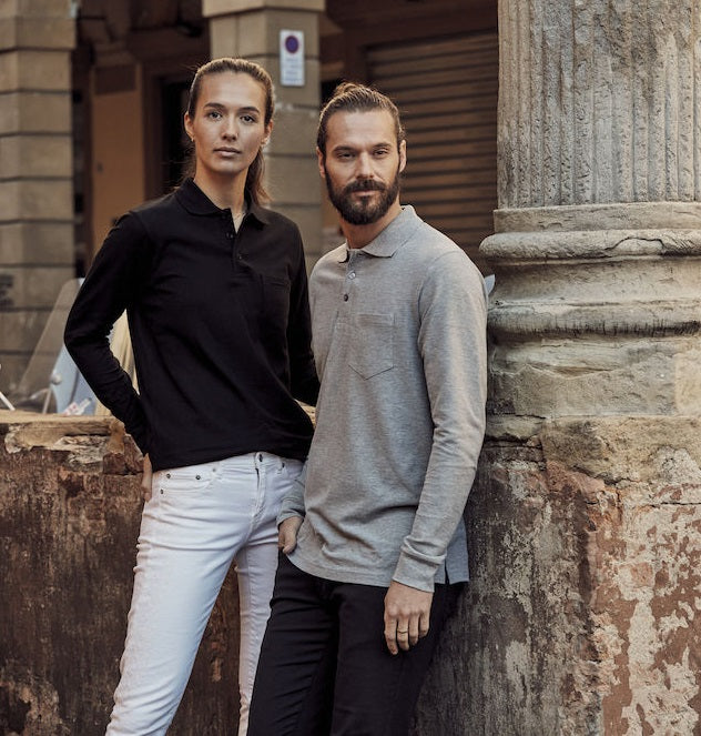 Clique Long Sleeve Pocket Polo Shirt. Relaxed Unisex Fit. 6 Colours XS-4XL - Polo Shirt - Logo Free Clothing