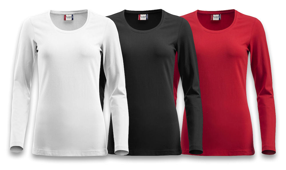 Clique Carolina Long Sleeve Tee. Ladies Stretch T Shirt. 3 Colours, S-2XL - Tee Shirt - Logo Free Clothing