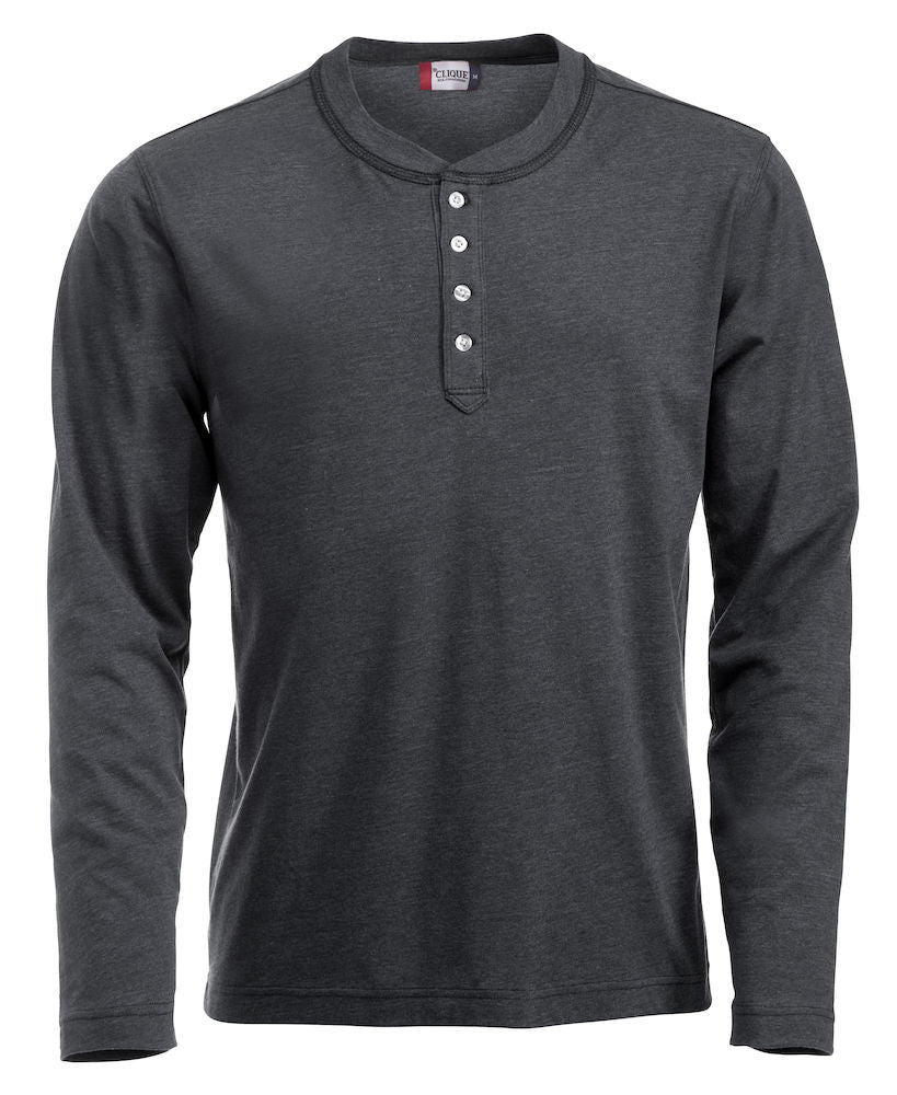 Clique Orlando Mens Long Sleeve Henley Top. 3 Colours. S-2XL - Tee Shirt - Logo Free Clothing