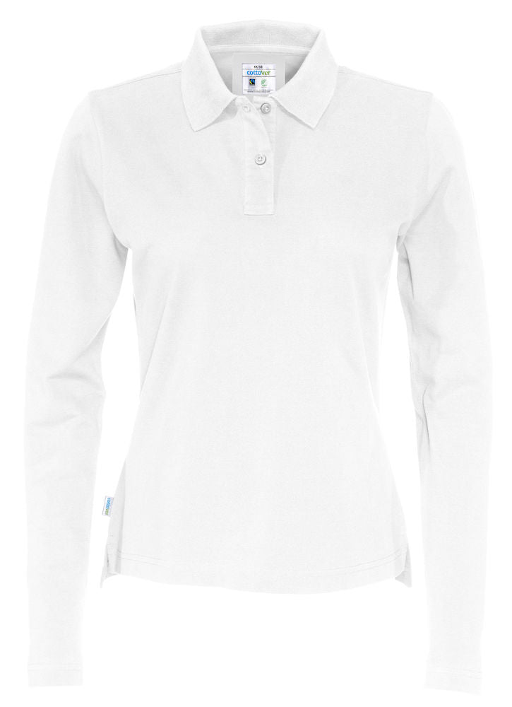 Cottover Ladies Eco Long Sleeve Polo Shirt. Fairtrade Organic Cotton Pique Polo. 14 Colours XS-2XL - Polo Shirt - Logo Free Clothing