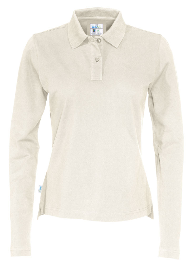 Cottover Ladies Eco Long Sleeve Polo Shirt. Fairtrade Organic Cotton Pique Polo. 14 Colours XS-2XL - Polo Shirt - Logo Free Clothing