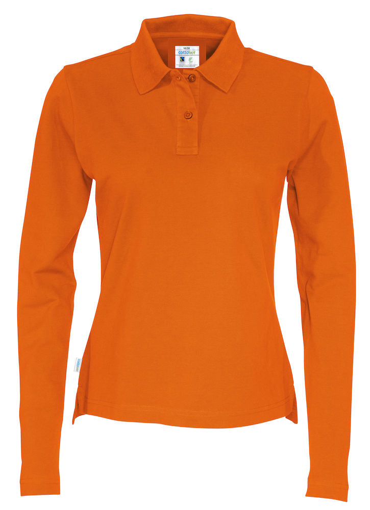 Cottover Ladies Eco Long Sleeve Polo Shirt. Fairtrade Organic Cotton Pique Polo. 14 Colours XS-2XL - Polo Shirt - Logo Free Clothing