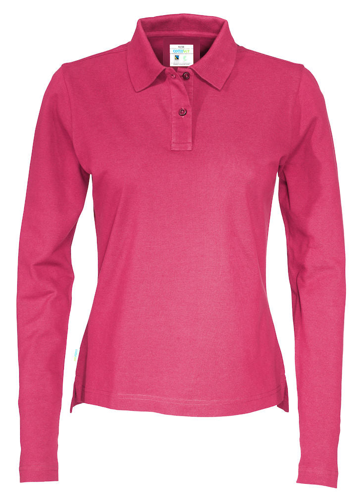 Cottover Ladies Eco Long Sleeve Polo Shirt. Fairtrade Organic Cotton Pique Polo. 14 Colours XS-2XL - Polo Shirt - Logo Free Clothing