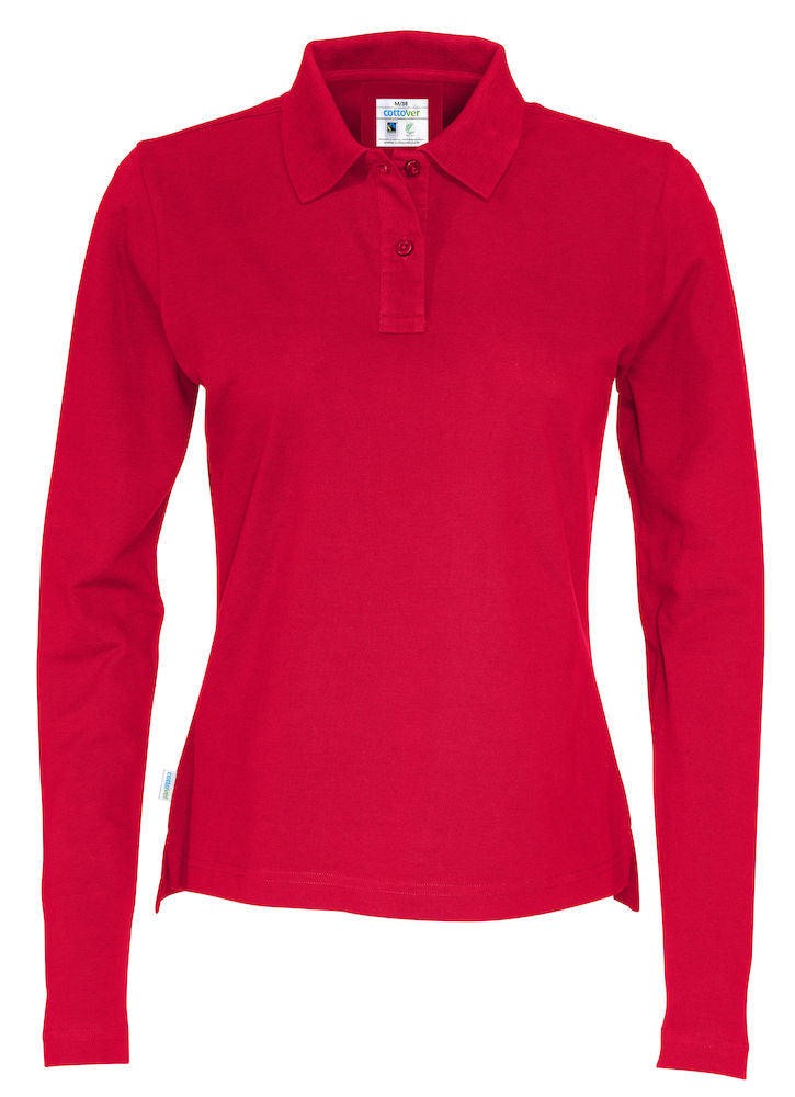 Cottover Ladies Eco Long Sleeve Polo Shirt. Fairtrade Organic Cotton Pique Polo. 14 Colours XS-2XL - Polo Shirt - Logo Free Clothing