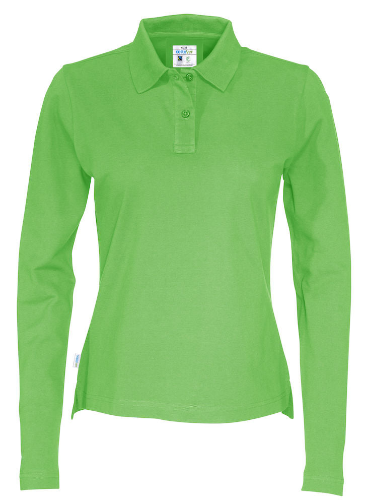 Cottover Ladies Eco Long Sleeve Polo Shirt. Fairtrade Organic Cotton Pique Polo. 14 Colours XS-2XL - Polo Shirt - Logo Free Clothing