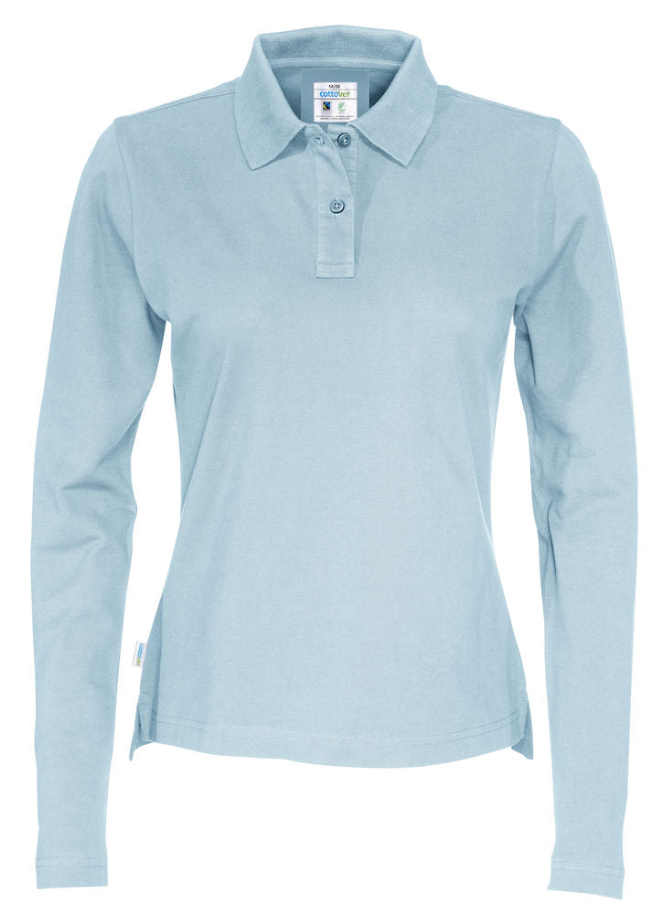 Cottover Ladies Eco Long Sleeve Polo Shirt. Fairtrade Organic Cotton Pique Polo. 14 Colours XS-2XL - Polo Shirt - Logo Free Clothing