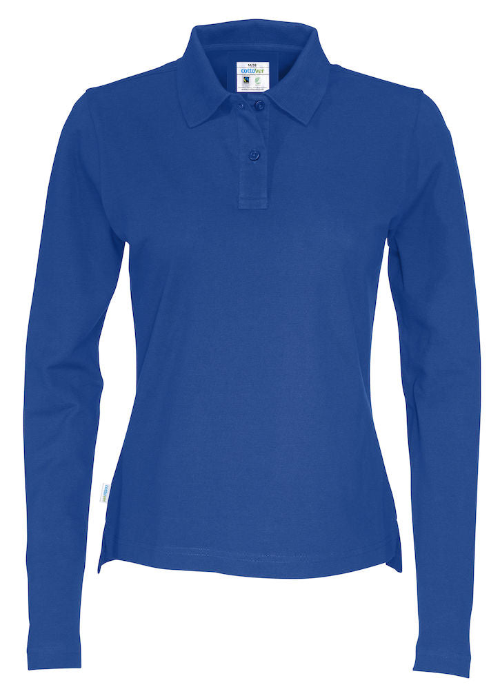 Cottover Ladies Eco Long Sleeve Polo Shirt. Fairtrade Organic Cotton Pique Polo. 14 Colours XS-2XL - Polo Shirt - Logo Free Clothing