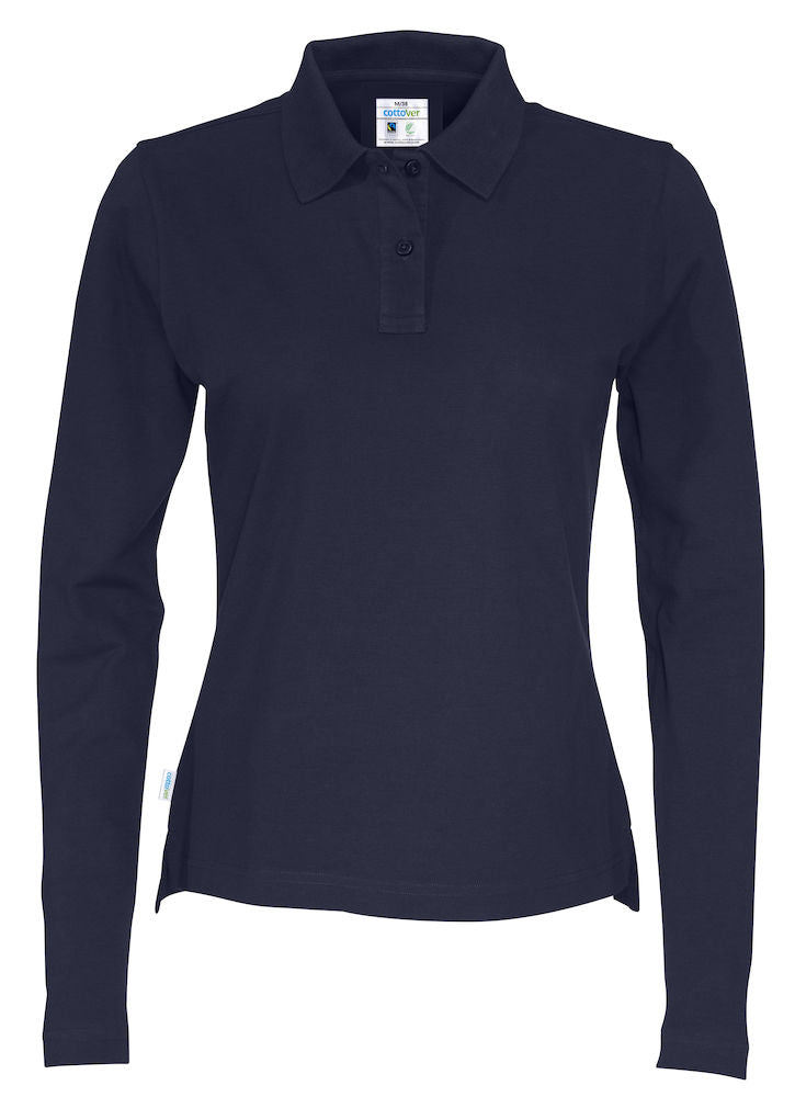 Cottover Ladies Eco Long Sleeve Polo Shirt. Fairtrade Organic Cotton Pique Polo. 14 Colours XS-2XL - Polo Shirt - Logo Free Clothing