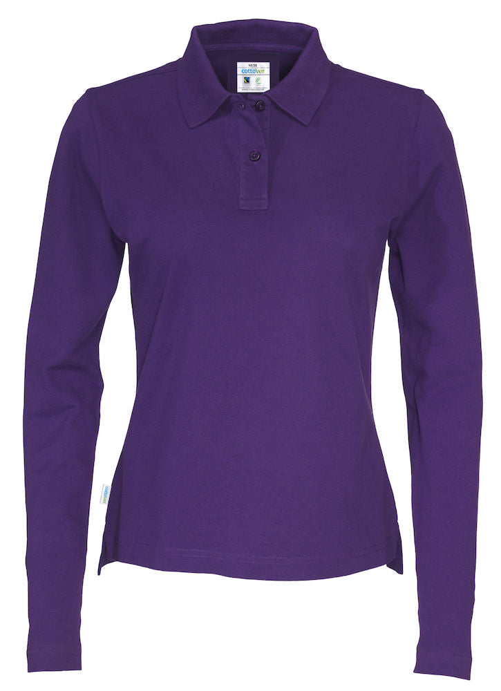 Cottover Ladies Eco Long Sleeve Polo Shirt. Fairtrade Organic Cotton Pique Polo. 14 Colours XS-2XL - Polo Shirt - Logo Free Clothing