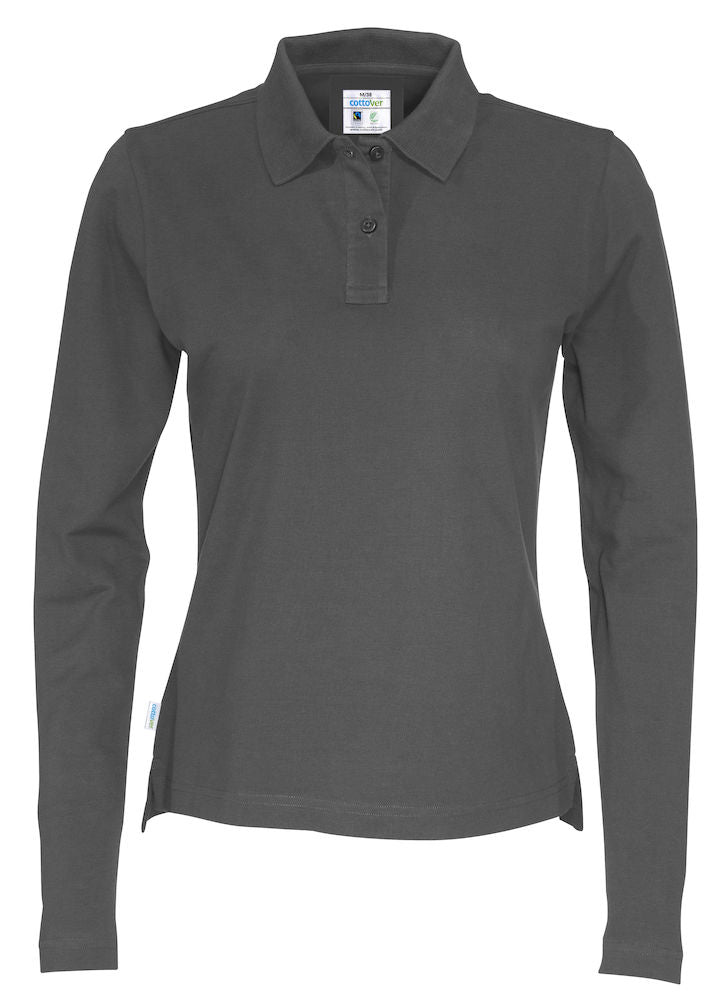 Cottover Ladies Eco Long Sleeve Polo Shirt. Fairtrade Organic Cotton Pique Polo. 14 Colours XS-2XL - Polo Shirt - Logo Free Clothing