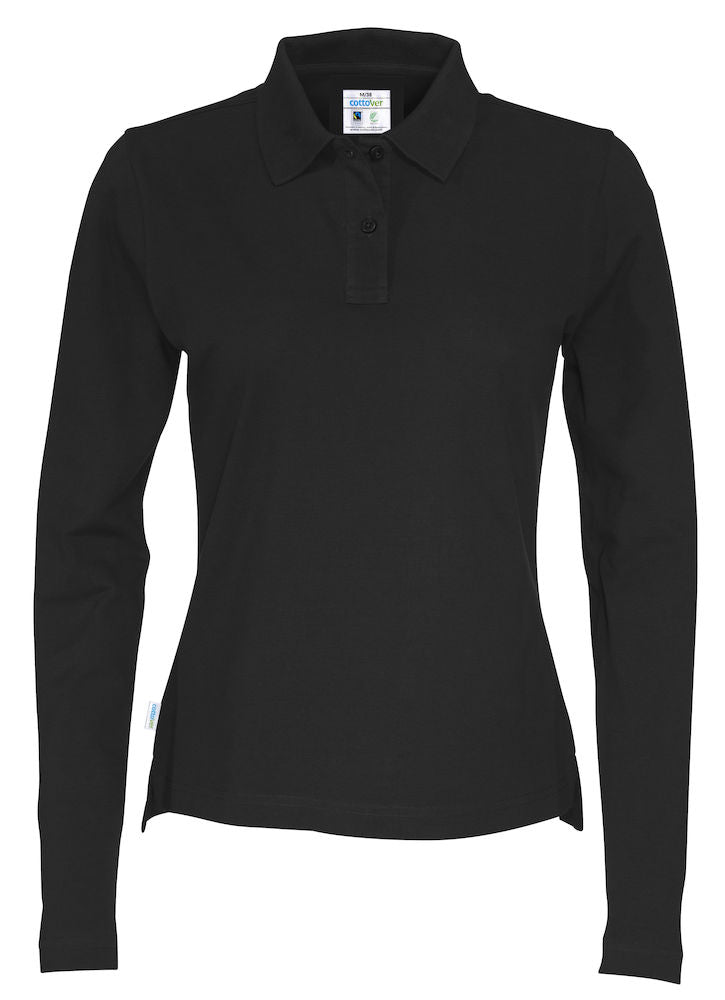 Cottover Ladies Eco Long Sleeve Polo Shirt. Fairtrade Organic Cotton Pique Polo. 14 Colours XS-2XL - Polo Shirt - Logo Free Clothing