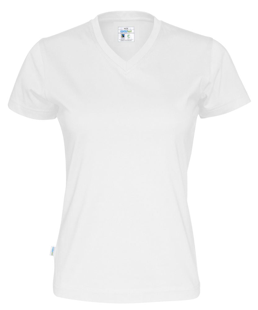 Cottover Ladies Eco V Neck Tee Shirt. Fairtrade Organic Cotton. 14 Colours. XS-2XL - Tee Shirt - Logo Free Clothing