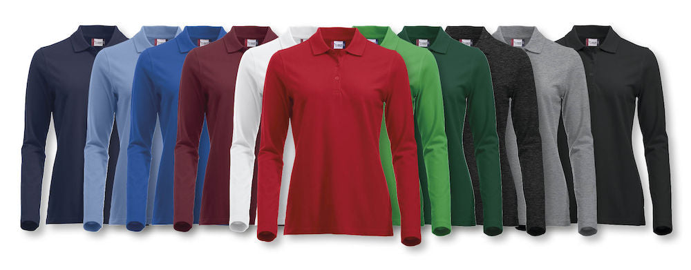 Clique Marion Ladies Long Sleeve Polo Shirt Medium Weight. 11 Colours. XS-2XL. - Polo Shirt - Logo Free Clothing