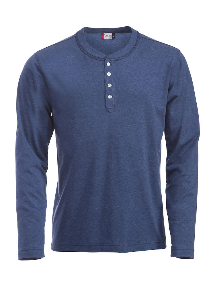 Clique Orlando Mens Long Sleeve Henley Top. 3 Colours. S-2XL - Tee Shirt - Logo Free Clothing