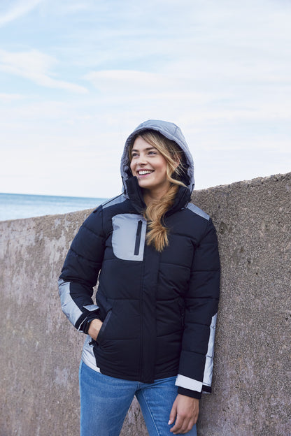 Clique Dumas Ladies Padded Winter Coat | Waterproof Softshell | Black with Reflective | XS-2XL