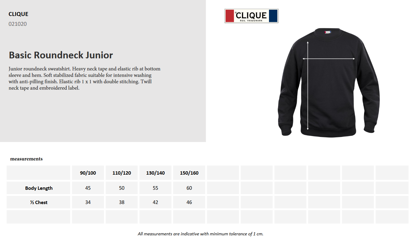 Clique Basic Roundneck Sweatshirt | Junior Sweater | Durable | Soft | 8 Colours | Ages 3-14