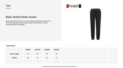 Clique Basic Active Junior Track Pants | Kids Athletic Joggers | 3 Colours | Ages 3-14 - Trousers - Logo Free Clothing