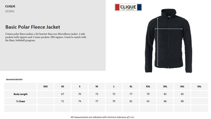 Clique Basic Polar Fleece Jacket | Heavier Knit Anti-Pilling Fleece | Unisex | 5 Colours | XS-4XL