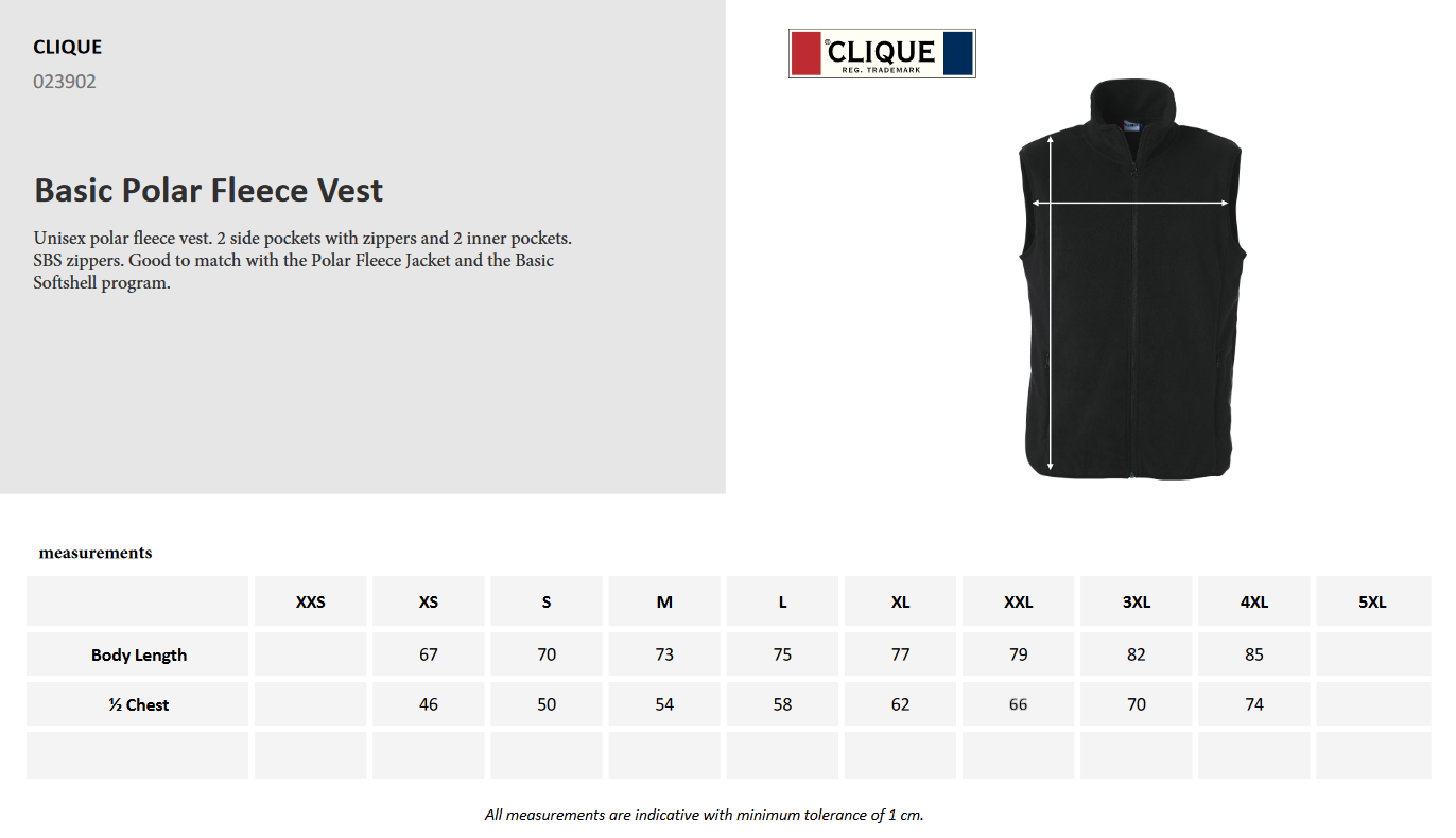Clique Basic Polar Fleece Gilet | Heavier Knit Anti-Pilling Fleece | Unisex | 5 Colours | XS-4XL