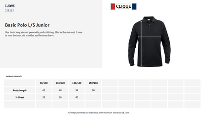 Clique Basic Junior Pocket Polo Shirt | Kids Long Sleeve | 5 Colours | Ages 3-14