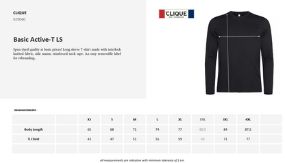 Clique Basic Active Long Sleeve Top | Mens Activewear T-Shirt | Spun Dyed | 3 Colours | XS-2XL - Tee Shirt - Logo Free Clothing